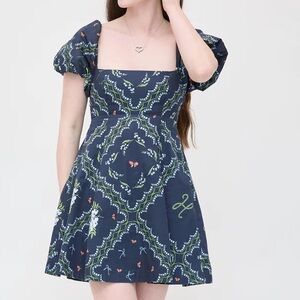 Hill House Mini Matilda Dress in Floral Patchwork Navy